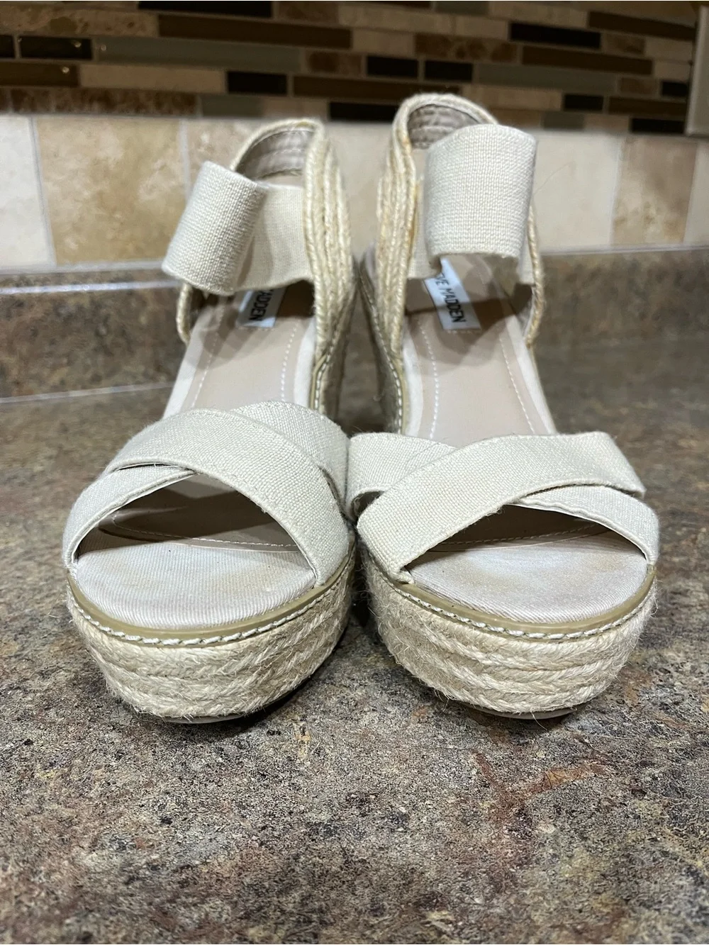 Steve Madden Espadrille Wedge Sandals Women Sz 6 Cream Natural Boho Summer